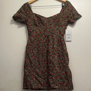 RVCA Women's Red and Black Floral Mini Dress